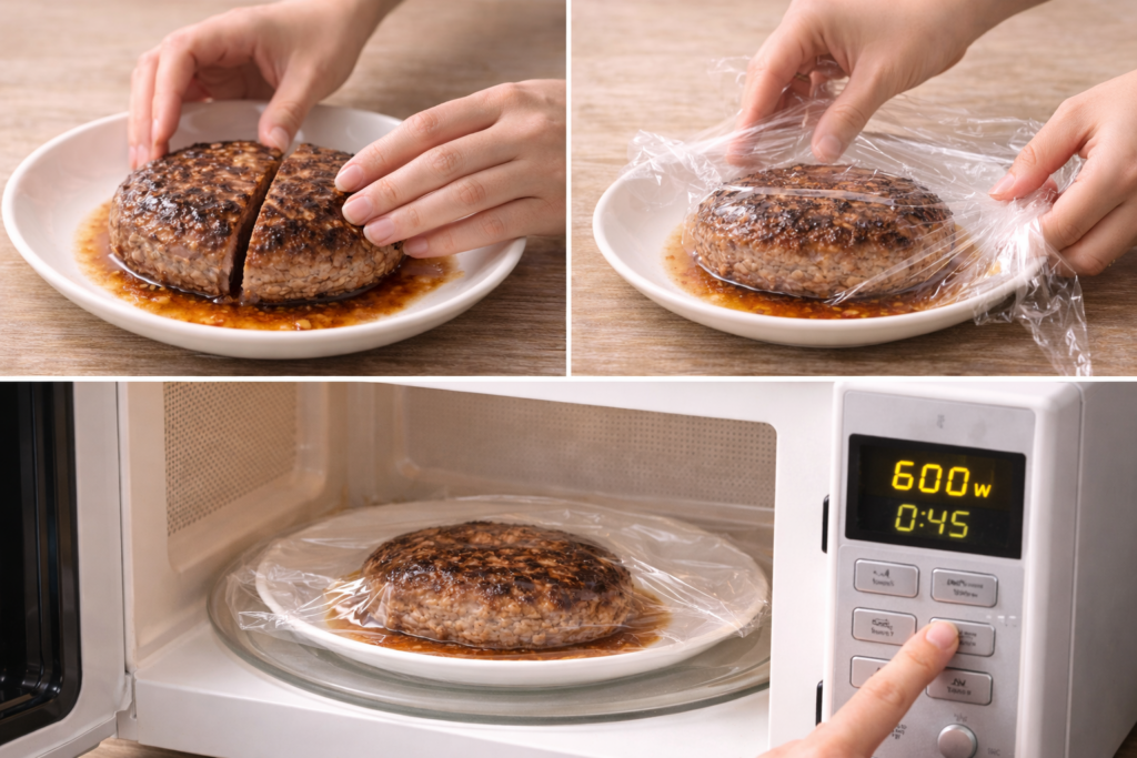 生焼けのハンバーグを電子レンジで再加熱