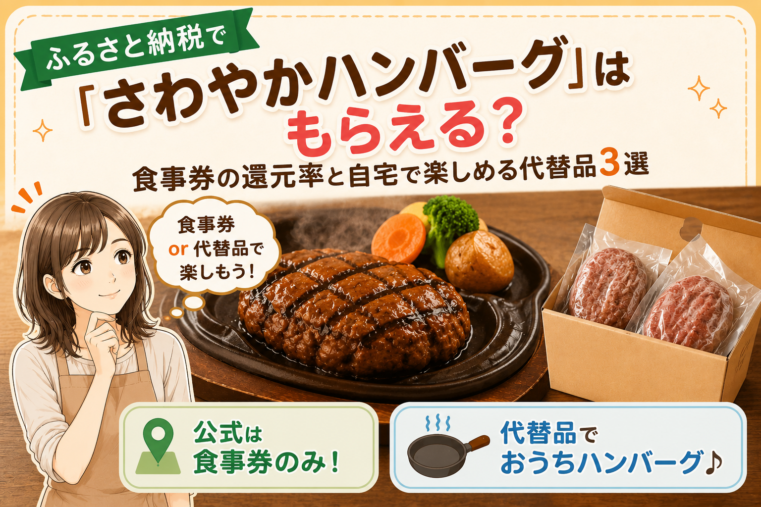さわやかハンバーグ食事券ドリンク券 ふるさと納税で「さわやかハンバーグ」はもらえる？食事券の還元率と